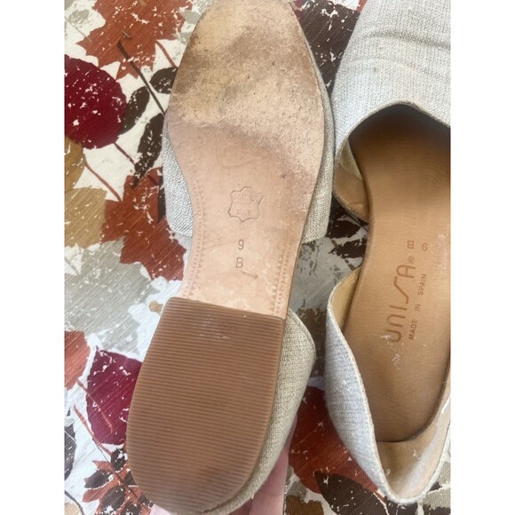 Unisa Size 9 Brown Canvas Leather Sole Round Toe Flats Made In Spain Slip On - Picture 4 of 11